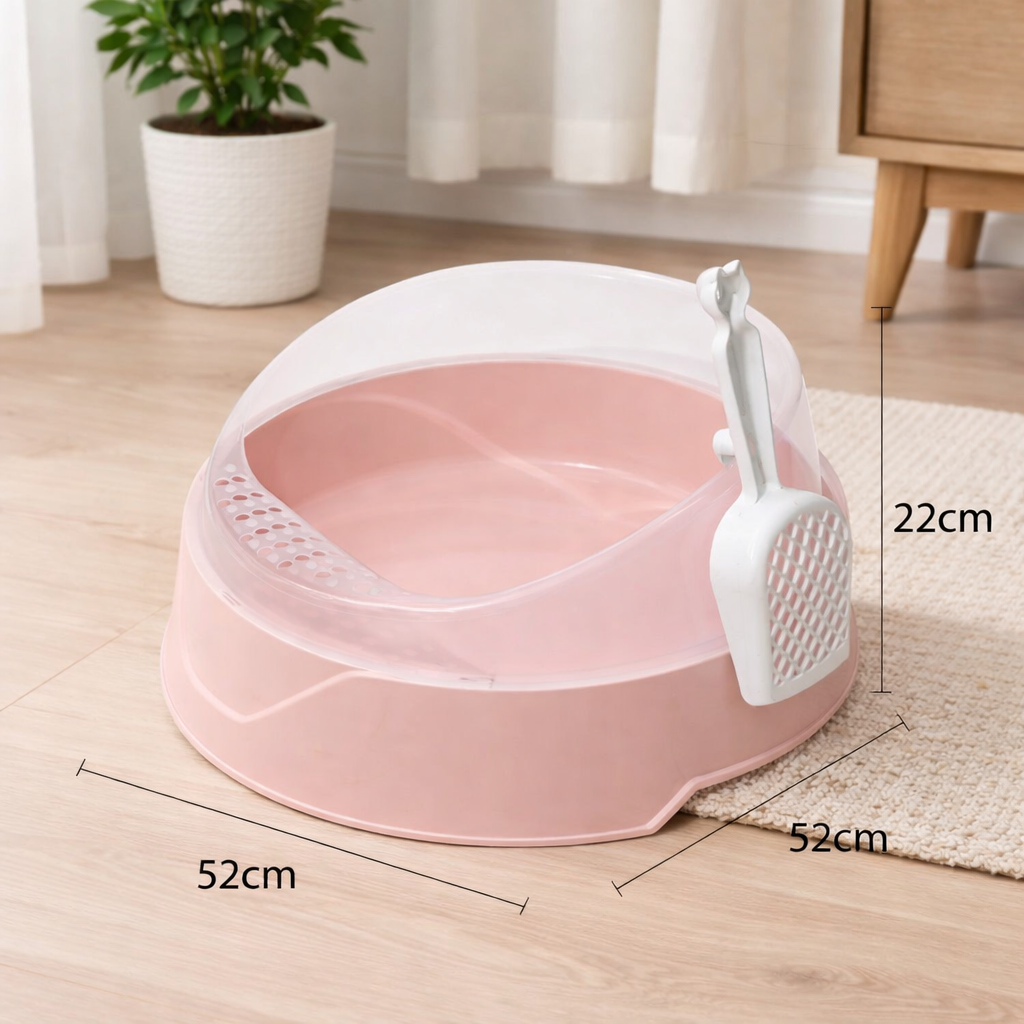Large Semi-Enclosed Cat Litter Box with Shovel